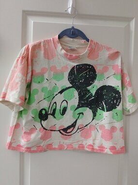 Disney Women's Vintage 80's Made in USA Mickey Mouse Cropped Tee